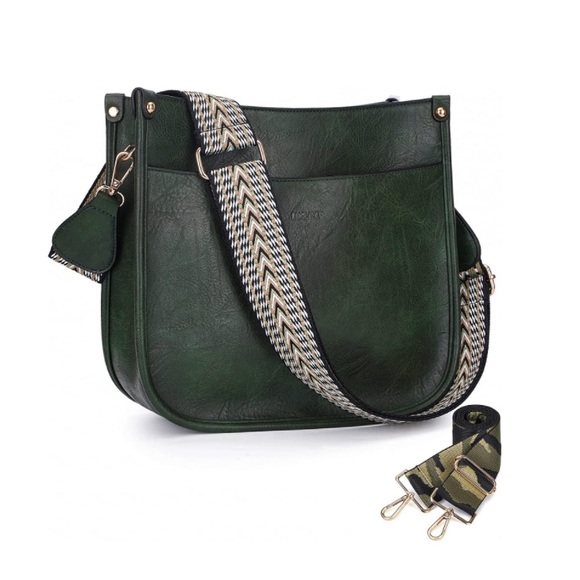 Army Green Crossbody Bag Vegan Leather Hobo Handbags With 2 Adjustable - Picture 1 of 9